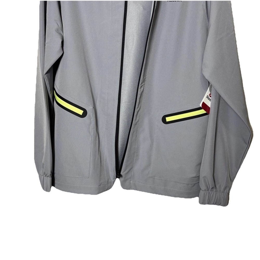 Reebok Classic Mens Grey Neon Full Zip Hooded Windbreaker Jacket REM251JK02 M - Picture 3 of 15